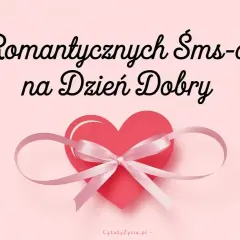 Romantyczne SMS-y na Dzień Dobry to coś miłego dla dziewczyny. Czerwone serce z różową wstążką.