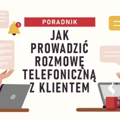 Poradnik: jak podtrzymać rozmowę telefoniczną z klientem. Dwie osoby z zestawami słuchawkowymi przy laptopach, komunikacja.