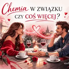 Para zakochanych przy romantycznej kolacji. Widać iskrzącą się chemię między kobietą a mężczyzną, podkreśloną przez serca i płomień świecy.