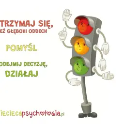 Zatrzymaj się, weź oddech, pomyśl, podejmij decyzję, działaj. Sygnalizacja świetlna z buźkami uczy, jak nie być **atencjuszką** i radzić sobie z emocjami.