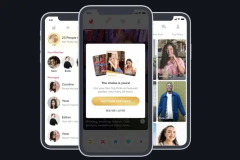 Tinder wyświetla powiadomienie o Top Picks. Zobacz swoje polubienia wysłane na Tinderze i odkryj nowe profile.