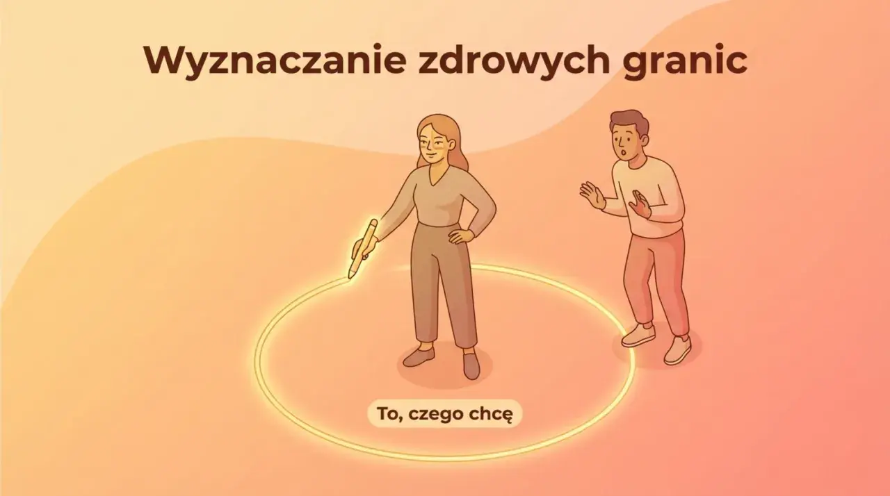 Kobieta rysuje okrąg, wyznaczając granice. To klucz do tego, jak poprawić relacje w związku, gdy czujesz się niepewnie.