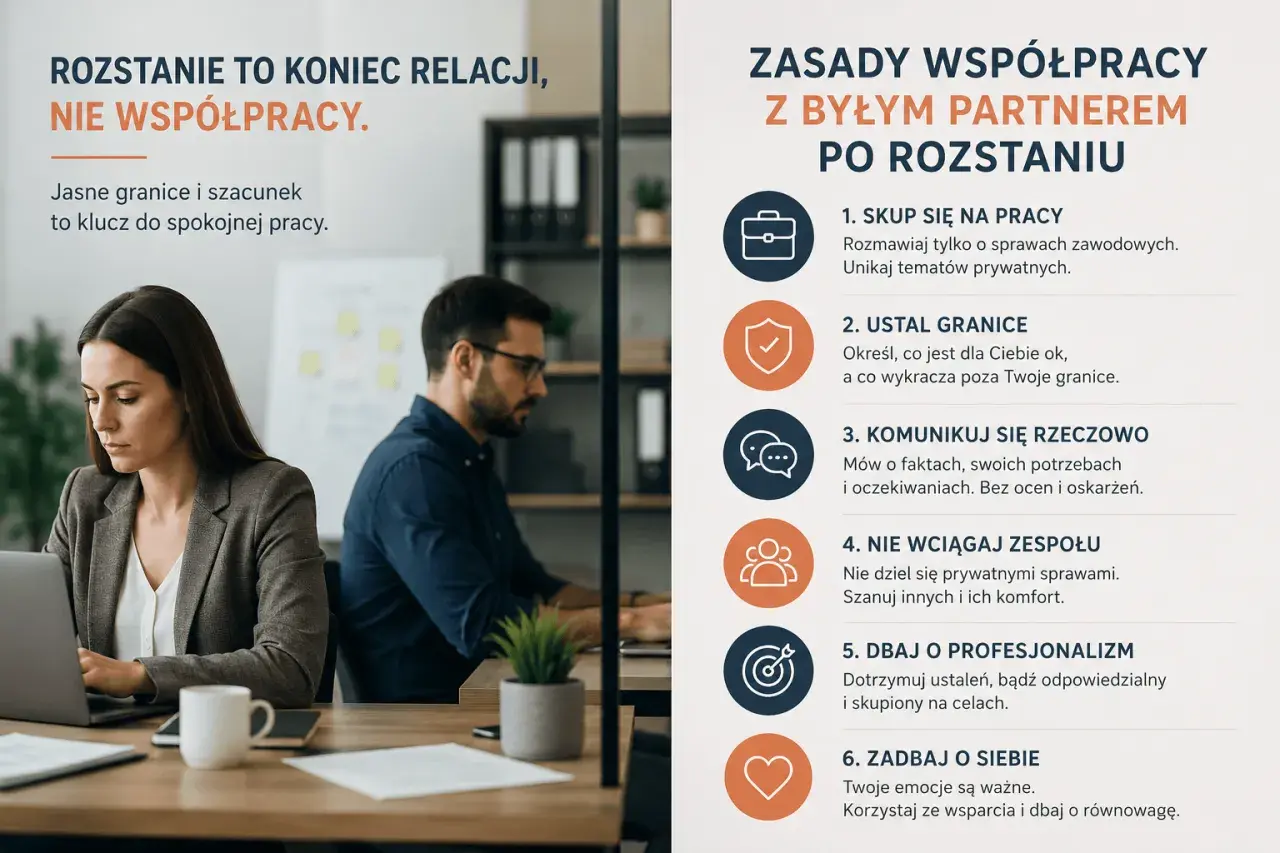 Rozstanie to koniec relacji, nie współpracy. Facet utrzymuje kontakt z byłą, by skupić się na pracy, ustalić granice i komunikować rzeczowo.